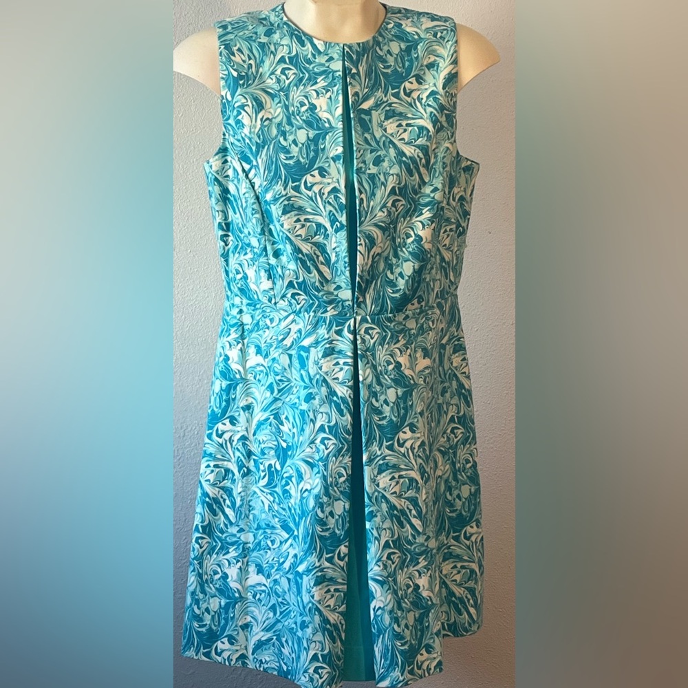 Michael Kors Teal and White Marble-Print Sleeveless Dress
